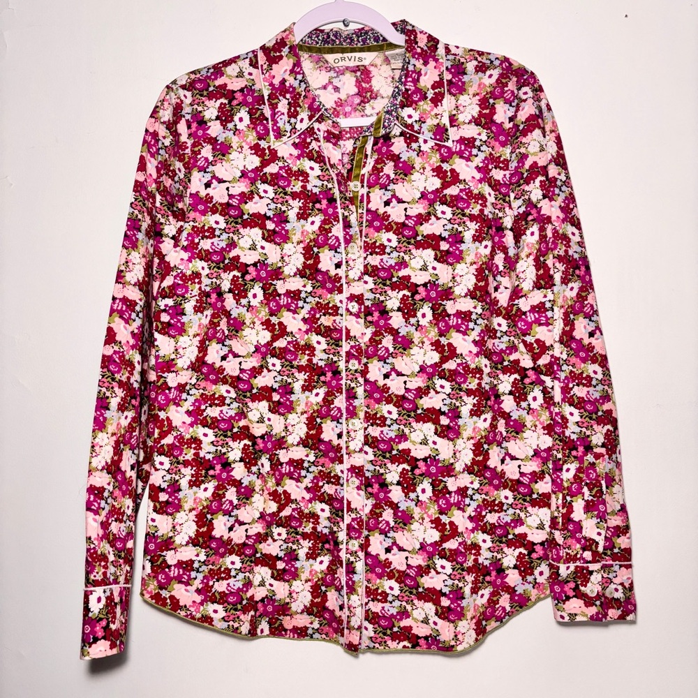 NWOT Woman’s Orvis Pink Floral Button Down 100% Cotton Shirt Size 8